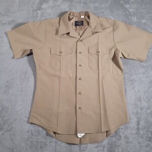 Flying Cross US Navy Uniform Shirt Mens Large Khaki Short Sleeve Wool Blend